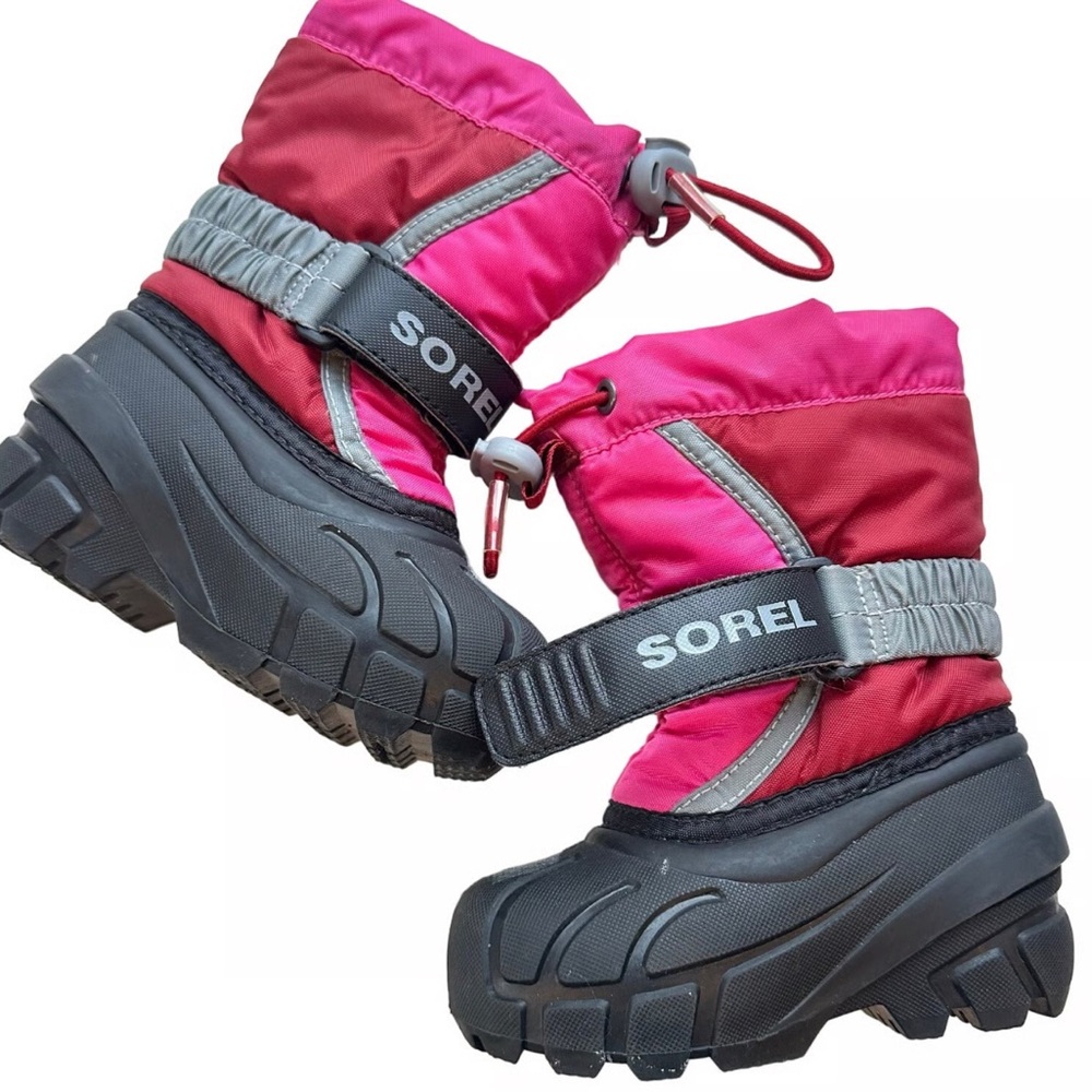 Sorrel flurry pink and black winter snow boots size youth 6 - Picture 1 of 10